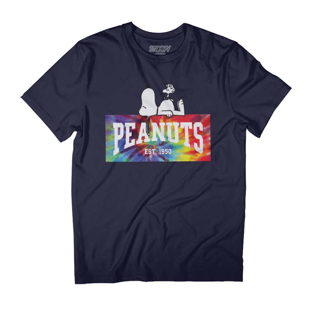Peanuts Tie Dye Logo Snoopy & Woodstock Men's T-Shirt-ALL + EVERY