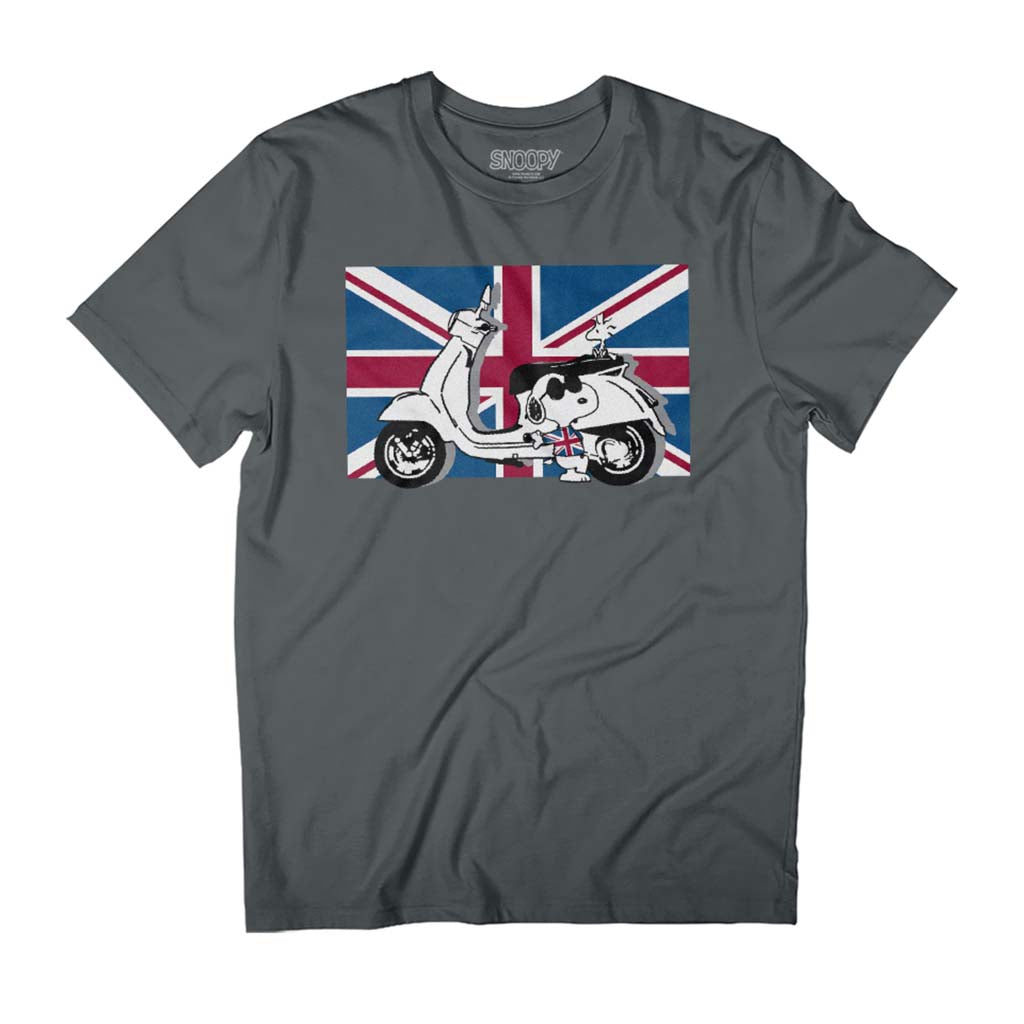 Peanuts Union Jack Scooter Snoopy Men's T-Shirt-ALL + EVERY