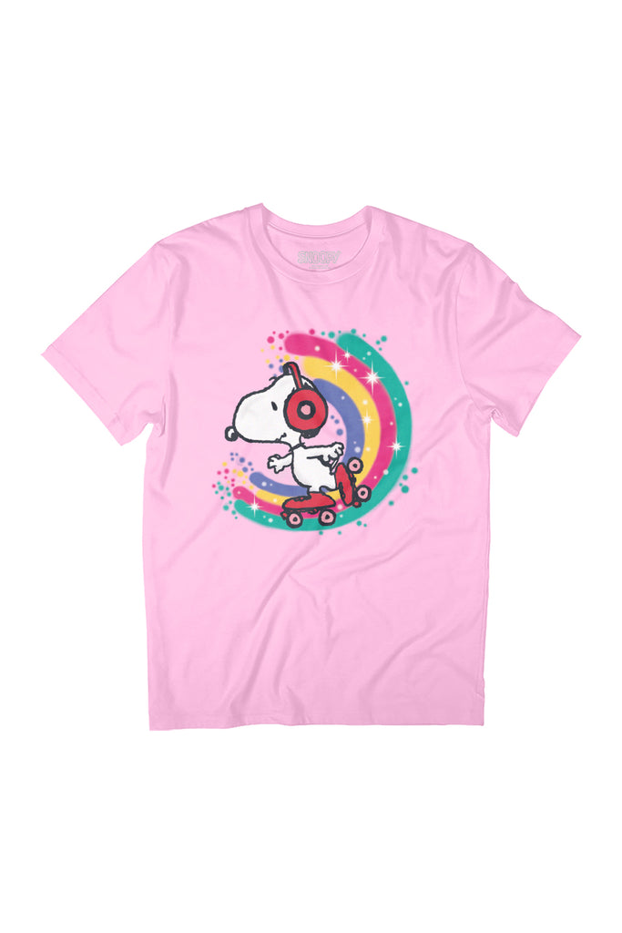 Peanuts Snoopy Roller Skating Rainbow Women's Relaxed Fit T-Shirt-ALL + EVERY