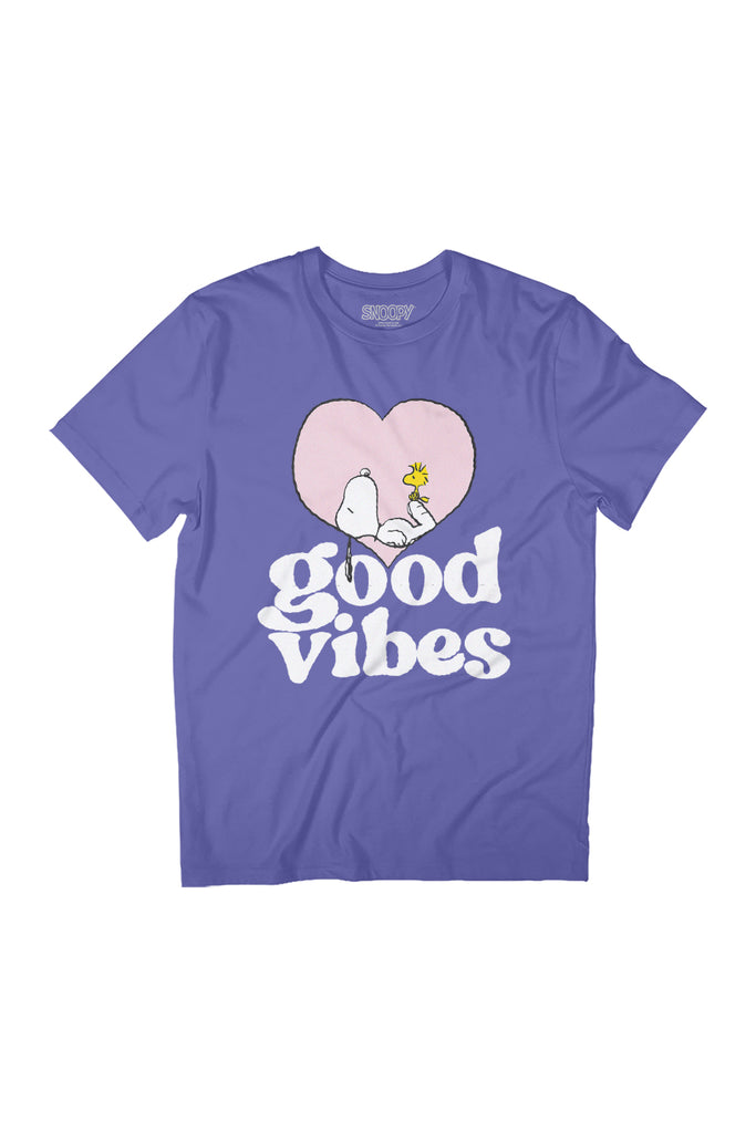 Peanuts Snoopy And Woodstock Love Heart Good Vibes Women's Relaxed Fit T-Shirt-ALL + EVERY