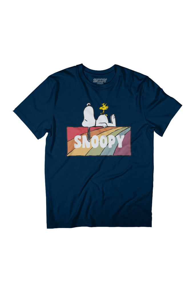Peanuts Snoopy And Woodstock Rainbow Block Women's Relaxed Fit T-Shirt-ALL + EVERY