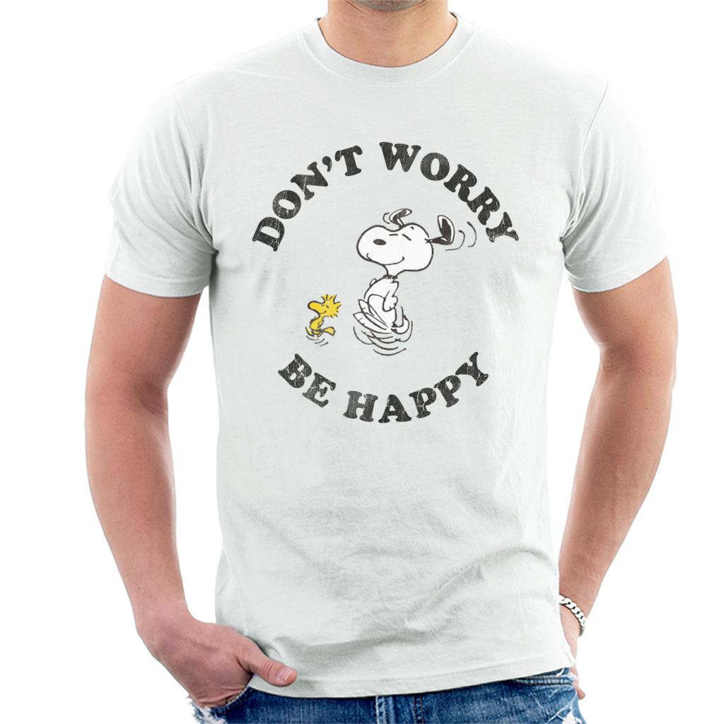 Peanuts Snoopy And Woodstock Running Dont Worry Be Happy Men's T-Shirt