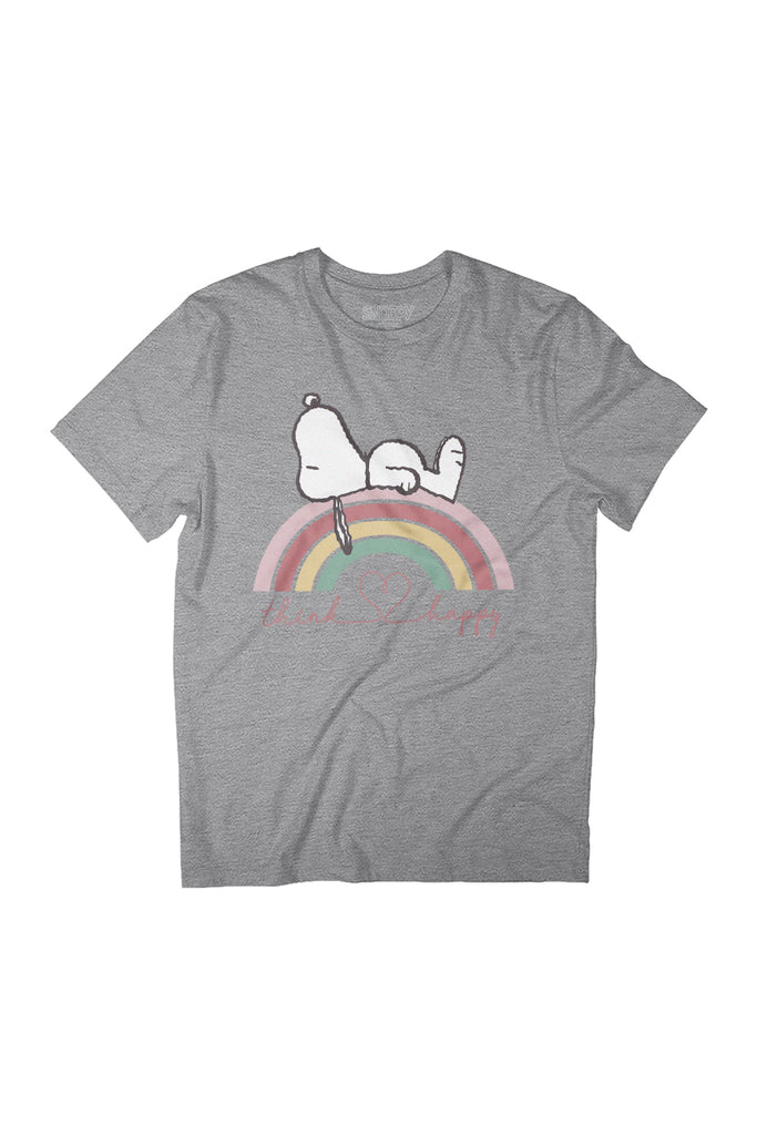 Peanuts Snoopy Rainbow Think Happy Women's Relaxed Fit T-Shirt-ALL + EVERY
