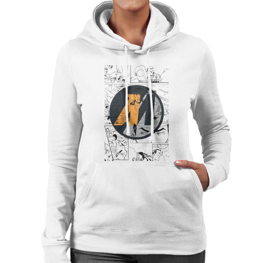 Action Man Comic Strip M Logo Women's Hooded Sweatshirt-ALL + EVERY