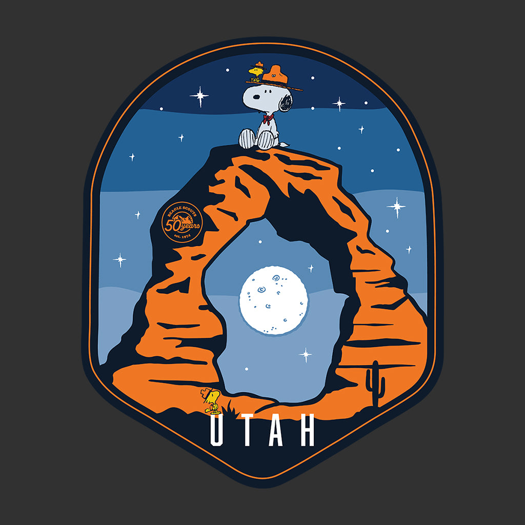 Peanuts Utah Beagle Scouts 50 Years Snoopy Men's T-Shirt-ALL + EVERY