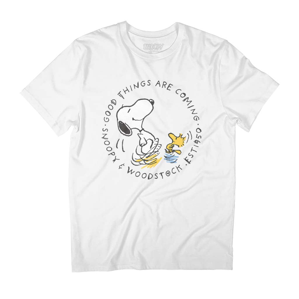 Peanuts Good Things Are Coming Snoopy & Woodstock Men's T-Shirt-ALL + EVERY