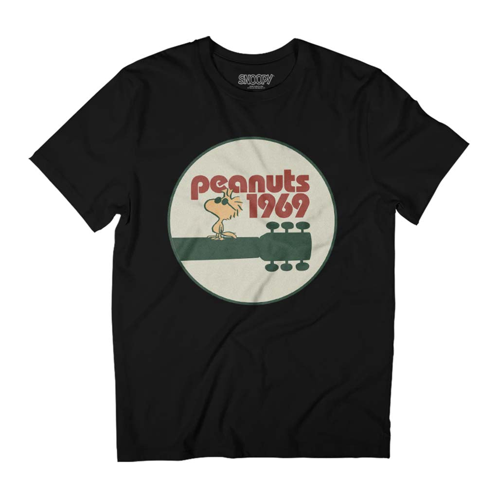 Peanuts Woodstock On Guitar Neck 1969 Men's T-Shirt-ALL + EVERY