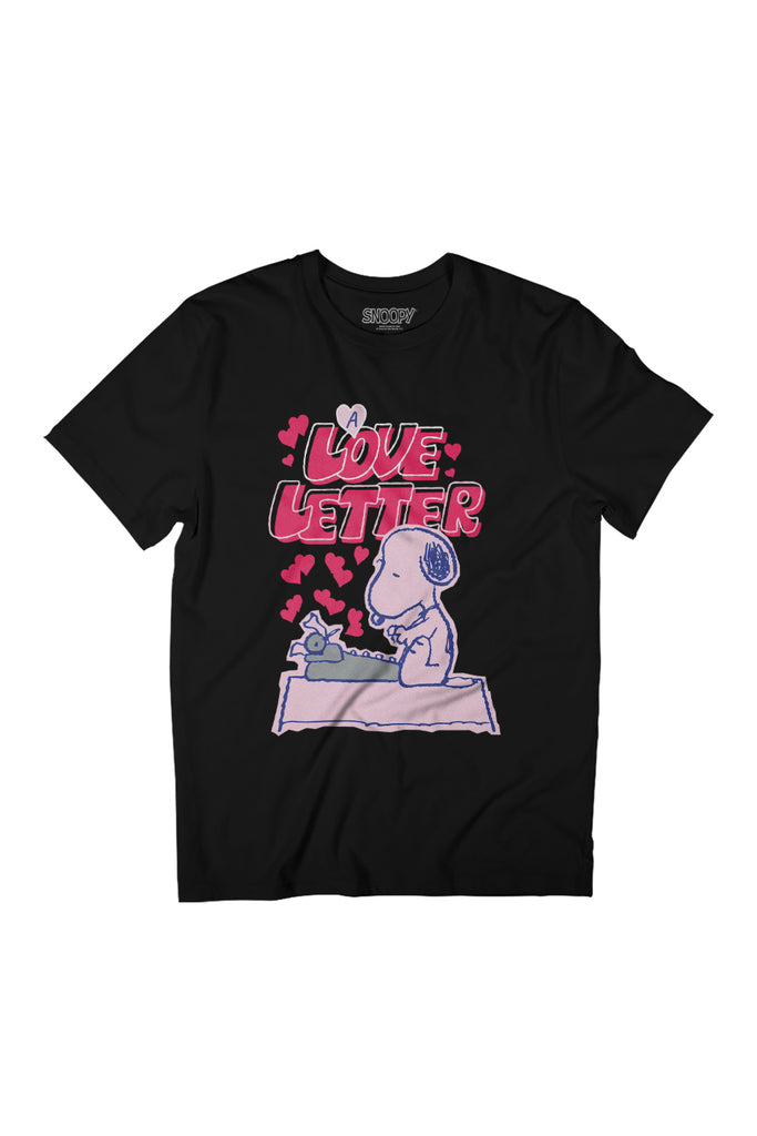 Peanuts Snoopy Typing A Love Letter Valentines Day Women's Relaxed Fit T-Shirt-ALL + EVERY