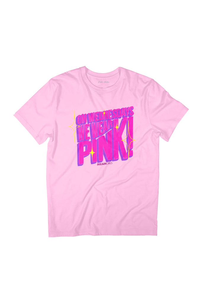 Mean Girls On Wednesdays We Wear Pink! Plastics Block Text Women's Relaxed Fit T-Shirt-ALL + EVERY