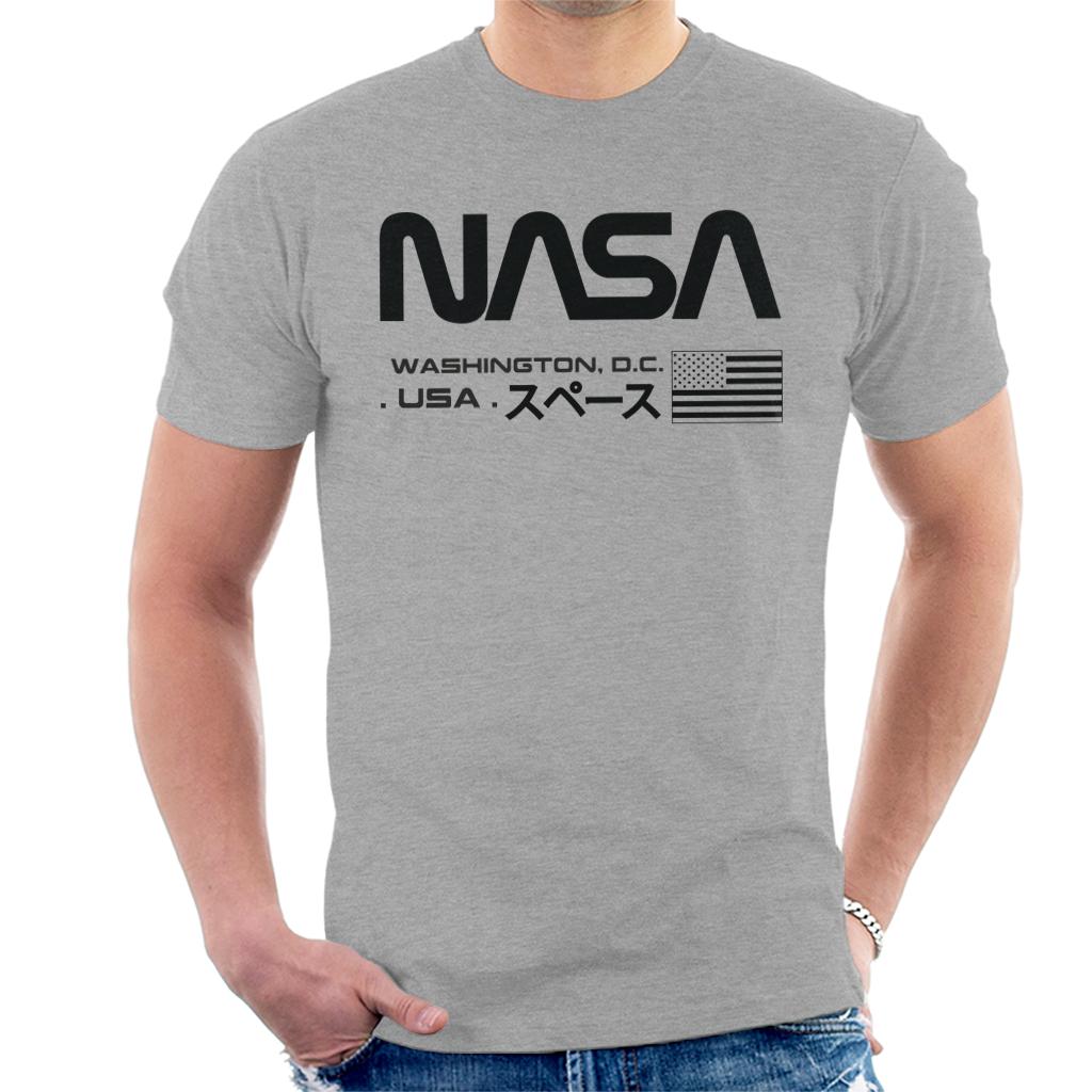 NASA US Flag Japanese Text Men's T-Shirt-ALL + EVERY