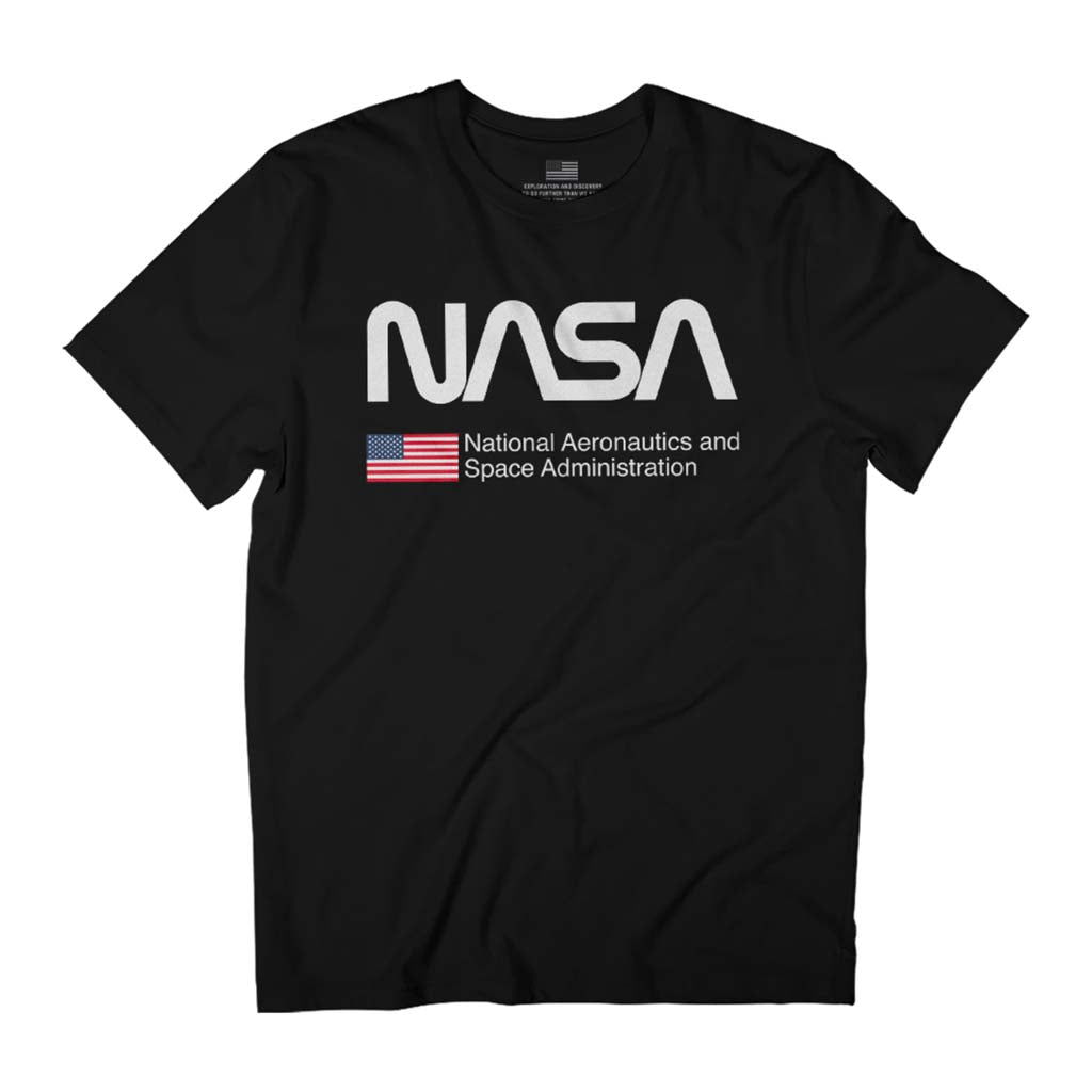 NASA Classic Worm Text Logo US Flag Men's T-Shirt-ALL + EVERY