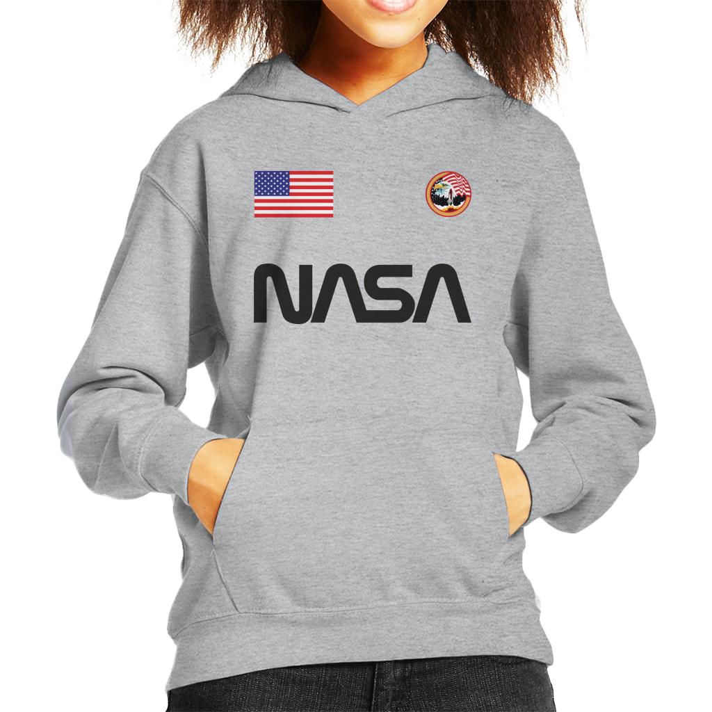NASA Worm Logo US Flag And Apollo Mission Eagle Kid's Hooded Sweatshirt-ALL + EVERY