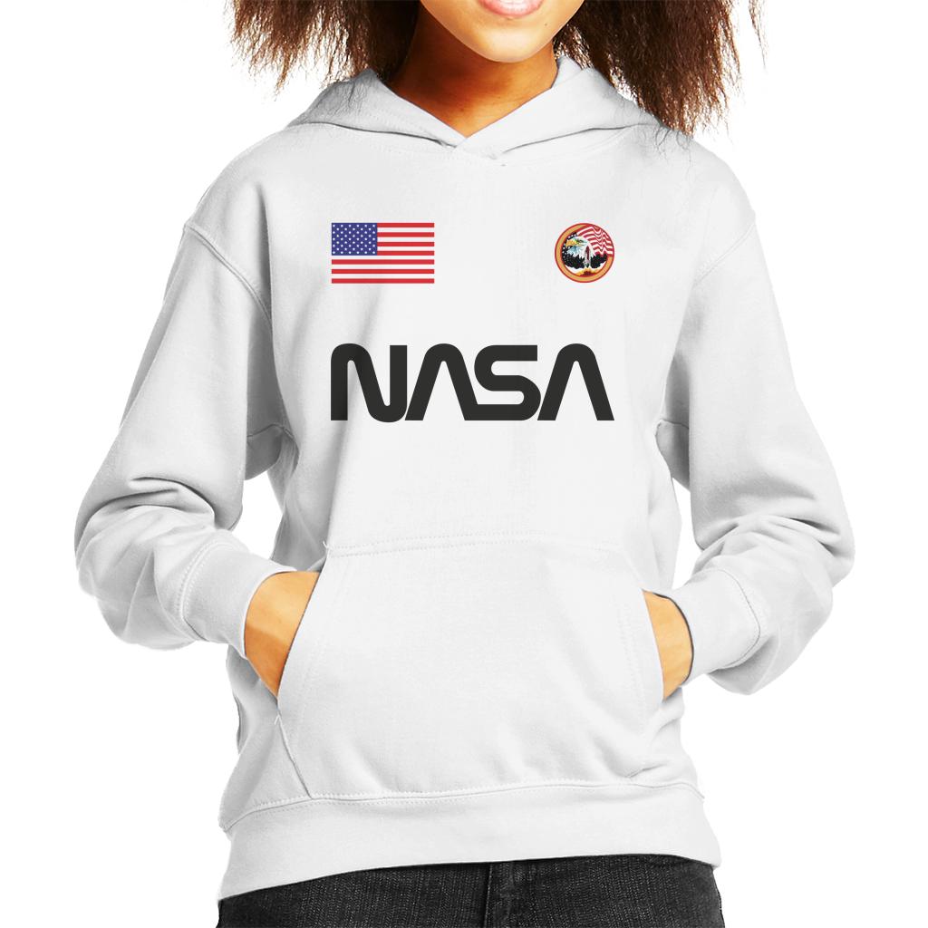 NASA Worm Logo US Flag And Apollo Mission Eagle Kid's Hooded Sweatshirt-ALL + EVERY