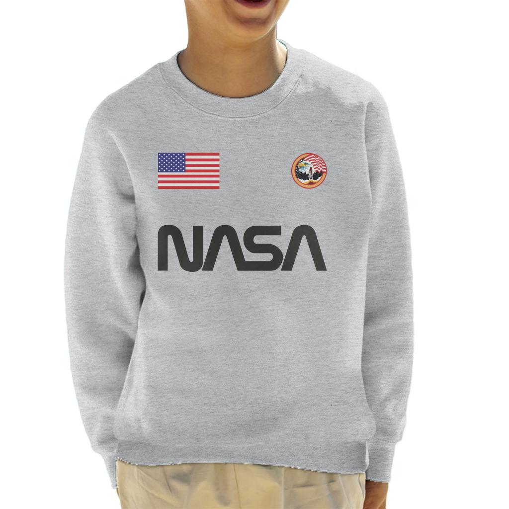 NASA Worm Logo US Flag And Apollo Mission Eagle Kid's Sweatshirt-ALL + EVERY