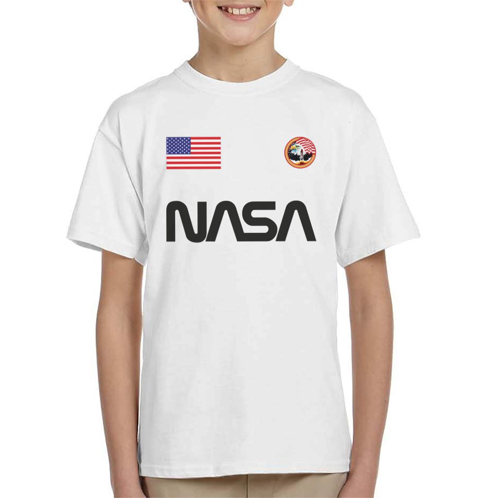 NASA Worm Logo US Flag And Apollo Mission Eagle Kid's T-Shirt-ALL + EVERY