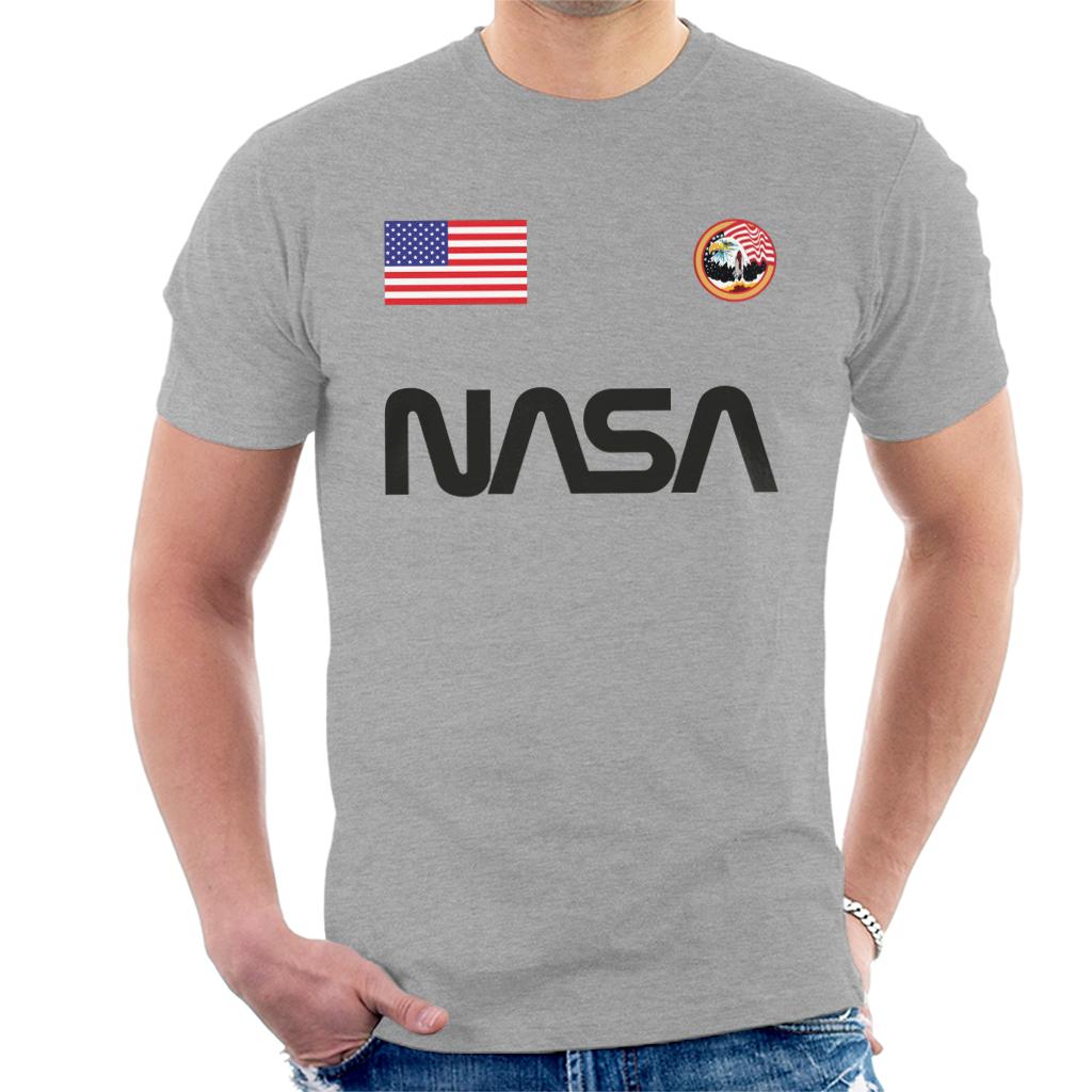 NASA Worm Logo US Flag And Apollo Mission Eagle Men's T-Shirt-ALL + EVERY