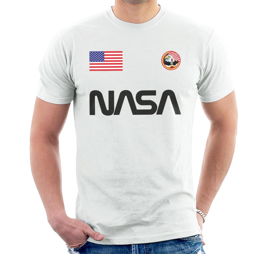 NASA Worm Logo US Flag And Apollo Mission Eagle Men's T-Shirt-ALL + EVERY