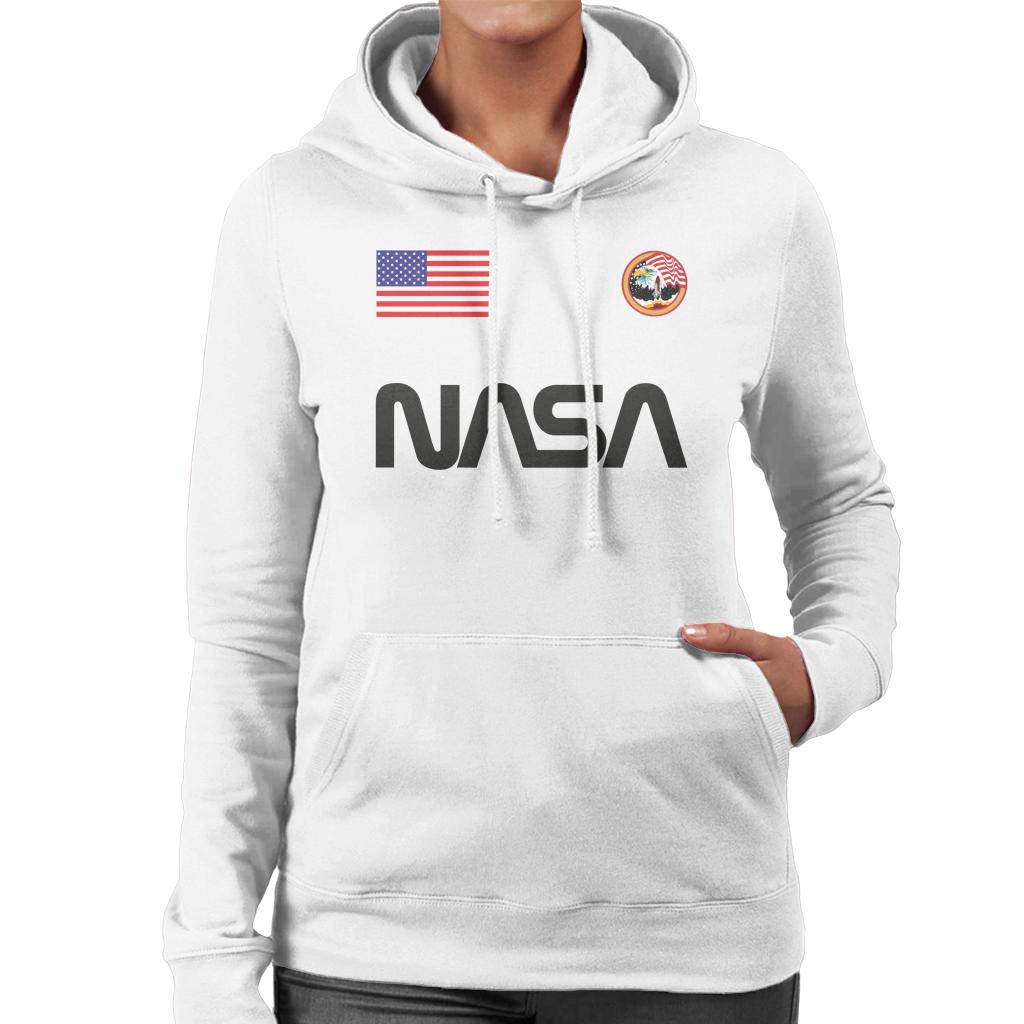 NASA Worm Logo US Flag And Apollo Mission Eagle Women's Hooded Sweatshirt-ALL + EVERY