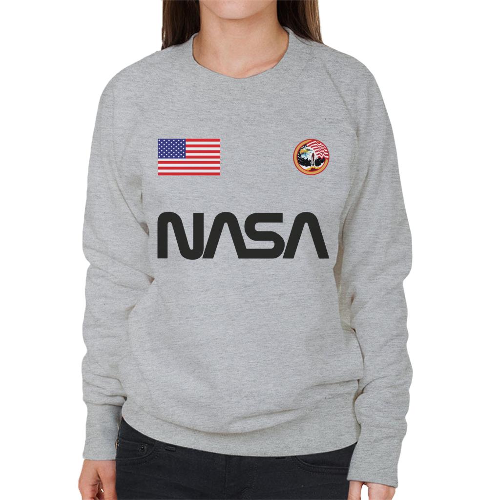 NASA Worm Logo US Flag And Apollo Mission Eagle Women's Sweatshirt-ALL + EVERY