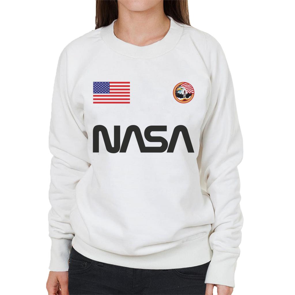 NASA Worm Logo US Flag And Apollo Mission Eagle Women's Sweatshirt-ALL + EVERY
