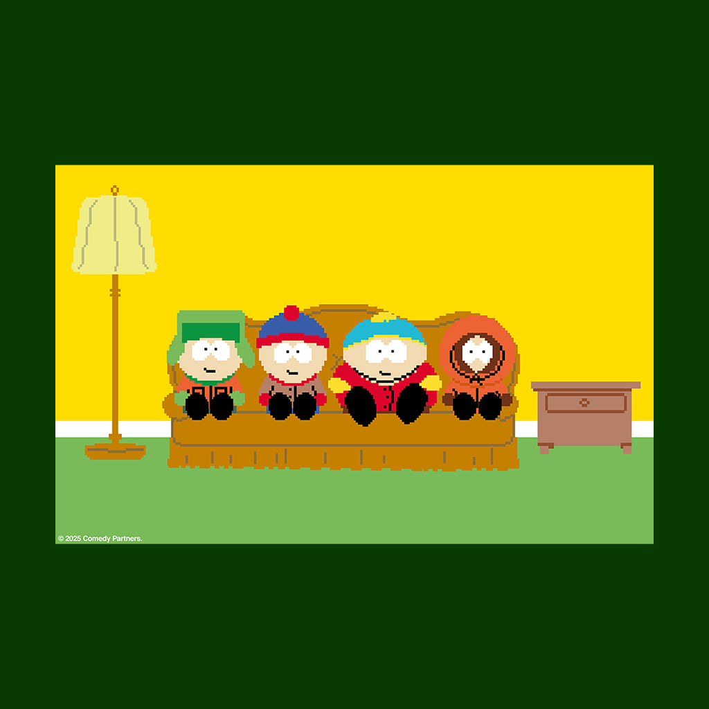 South Park Kyle Stan Cartman & Kenny On Couch Pixelated Men's T-Shirt-ALL + EVERY