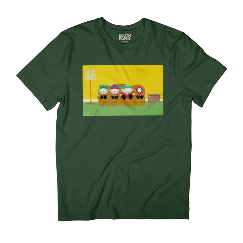 South Park Kyle Stan Cartman & Kenny On Couch Pixelated Men's T-Shirt-ALL + EVERY