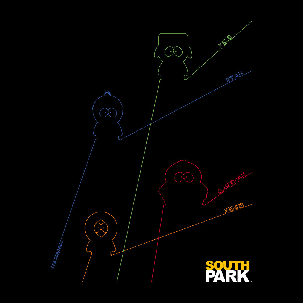South Park Stan Kenny Kyle & Cartman Line Art Men's T-Shirt-ALL + EVERY