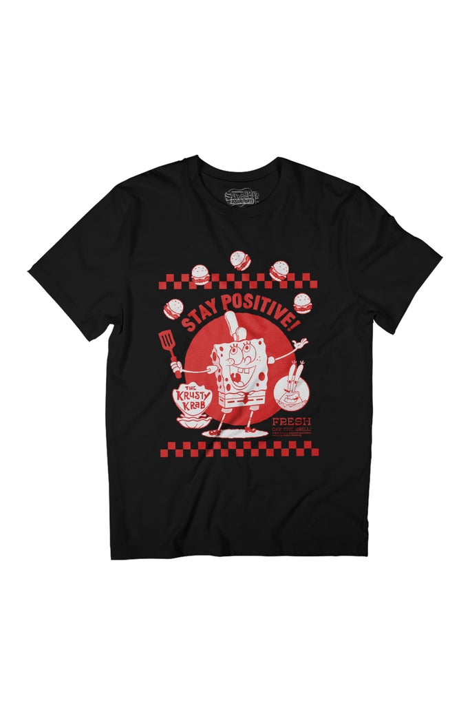 Spongebob Squarepants The Krusty Crab Stay Positive Women's Relaxed Fit T-Shirt-ALL + EVERY