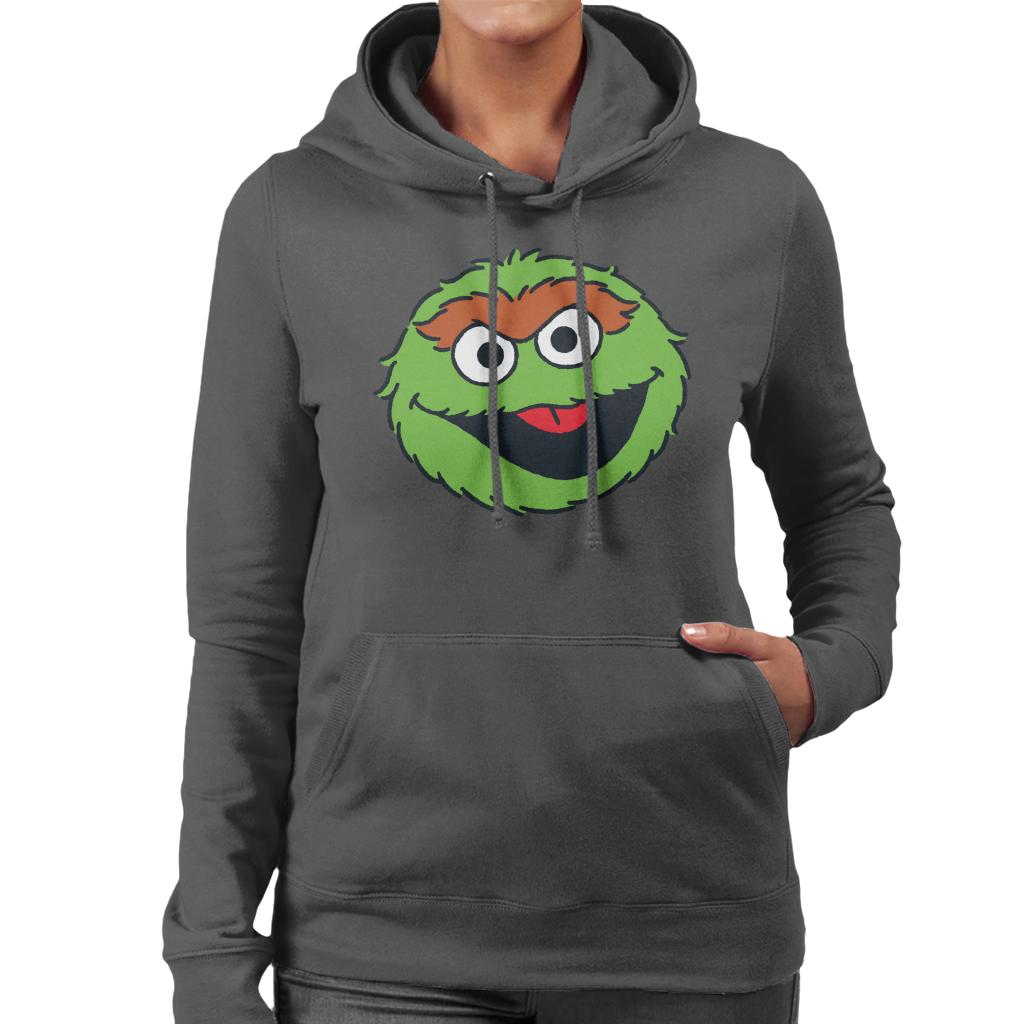 Sesame Street Oscar The Grouch Face Women's Hooded Sweatshirt-ALL + EVERY