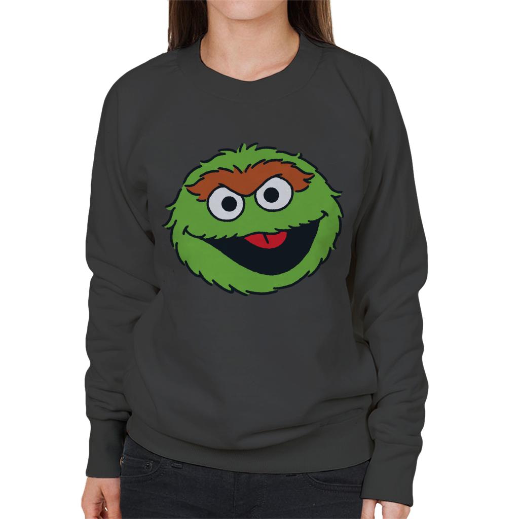 Sesame Street Oscar The Grouch Face Women's Sweatshirt-ALL + EVERY