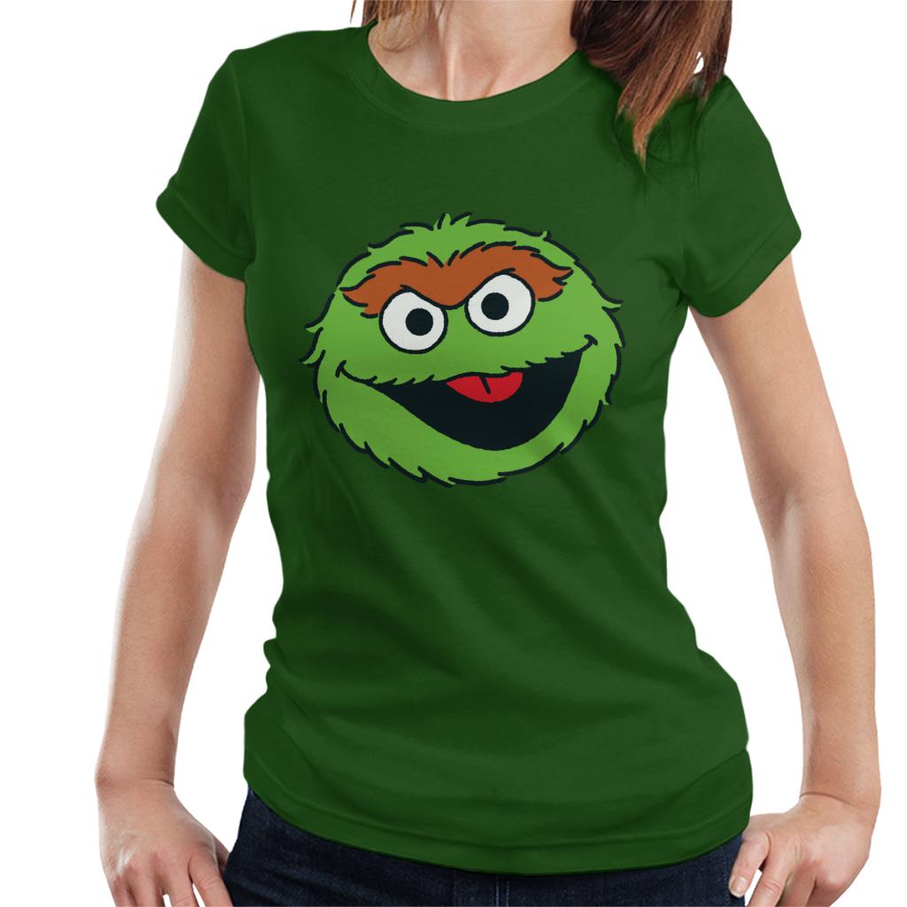 Sesame Street Oscar The Grouch Face Women's T-Shirt-ALL + EVERY