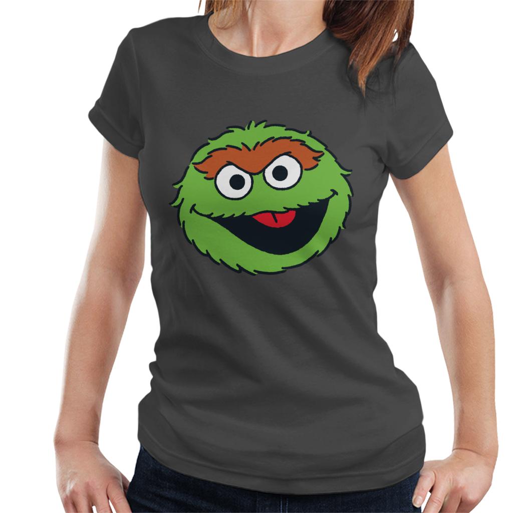 Sesame Street Oscar The Grouch Face Women's T-Shirt-ALL + EVERY