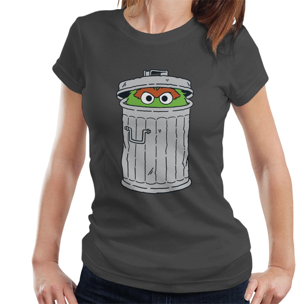 Sesame Street Oscar The Grouch Trash Can Women's T-Shirt-ALL + EVERY