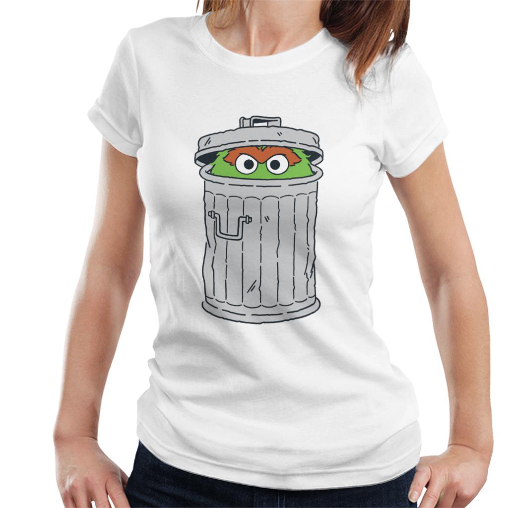 Sesame Street Oscar The Grouch Trash Can Women's T-Shirt-ALL + EVERY