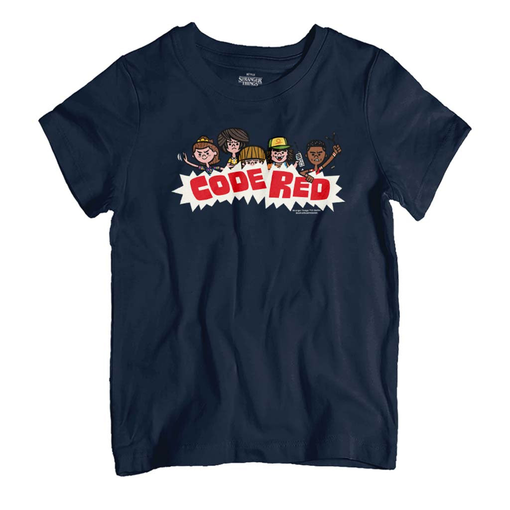 Stranger Things Cartoon Dustin & Co Code Red Kid's T-Shirt-ALL + EVERY