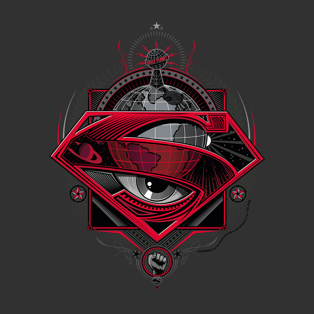 Superman Red S Logo Daily Planet Globe Men's T-Shirt-ALL + EVERY