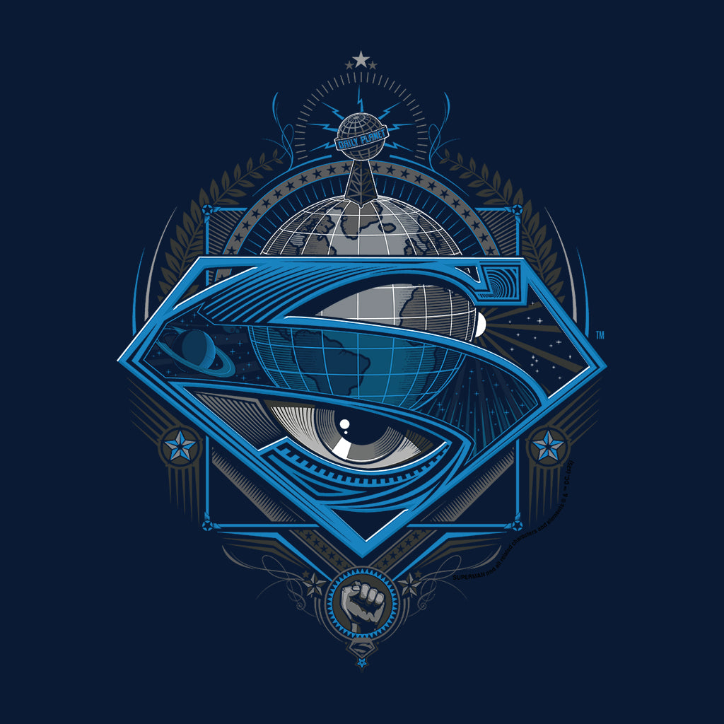 Superman Blue S Logo Daily Planet Globe Men's T-Shirt-ALL + EVERY