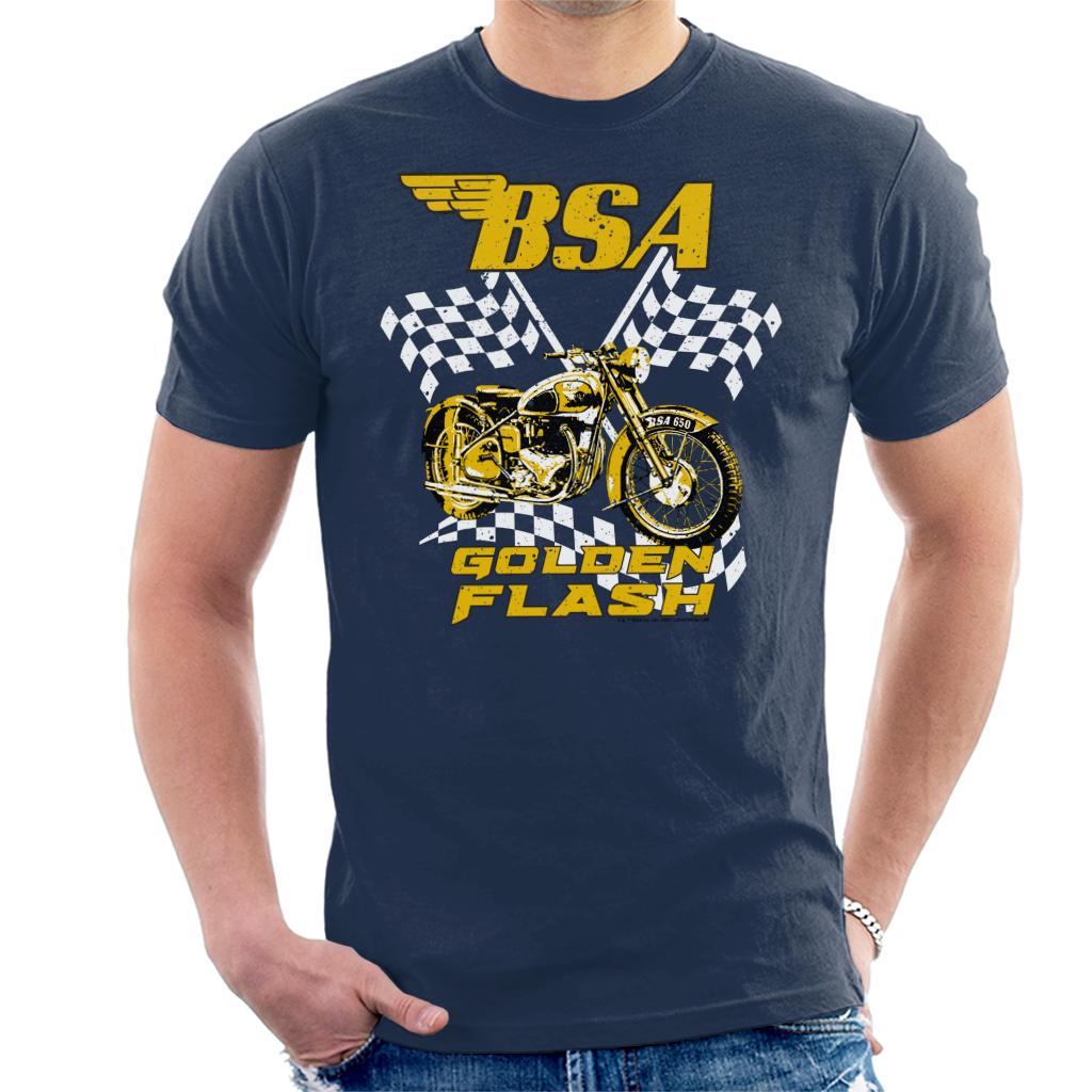 BSA 650 Golden Flash Motorcycle Chequered Flags Men's T-Shirt