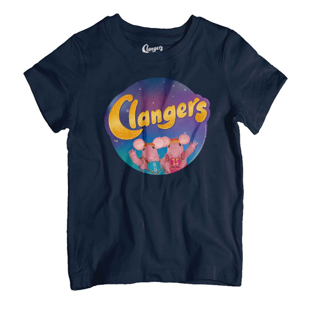 Clangers Waving Circle Logo Retro Kid's T-Shirt-ALL + EVERY