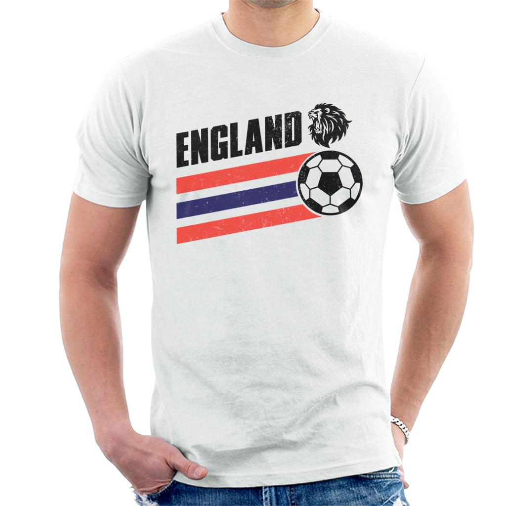 England Lion Head Euro Football Stripe Men's T-Shirt-ALL + EVERY