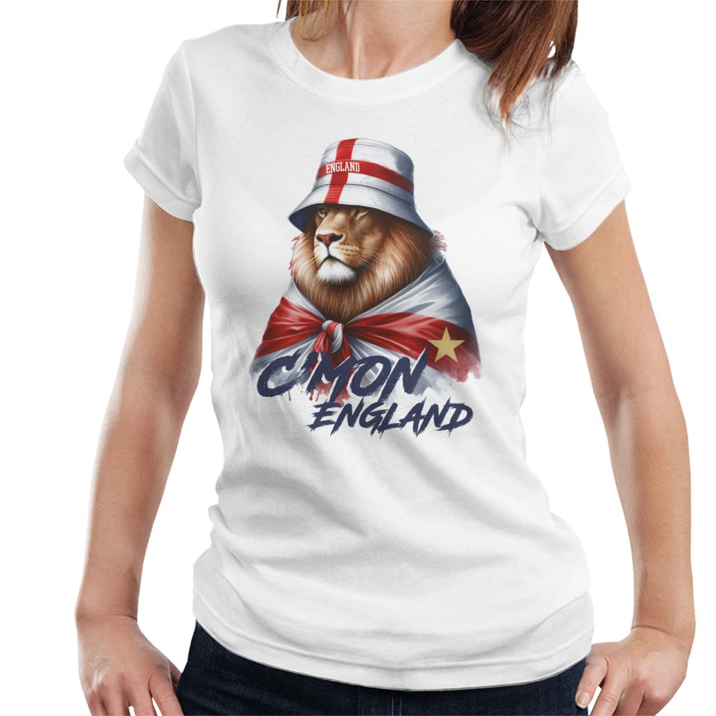 C'mon England Blue Flag Wrapped Lion Euro Football Women's T-Shirt