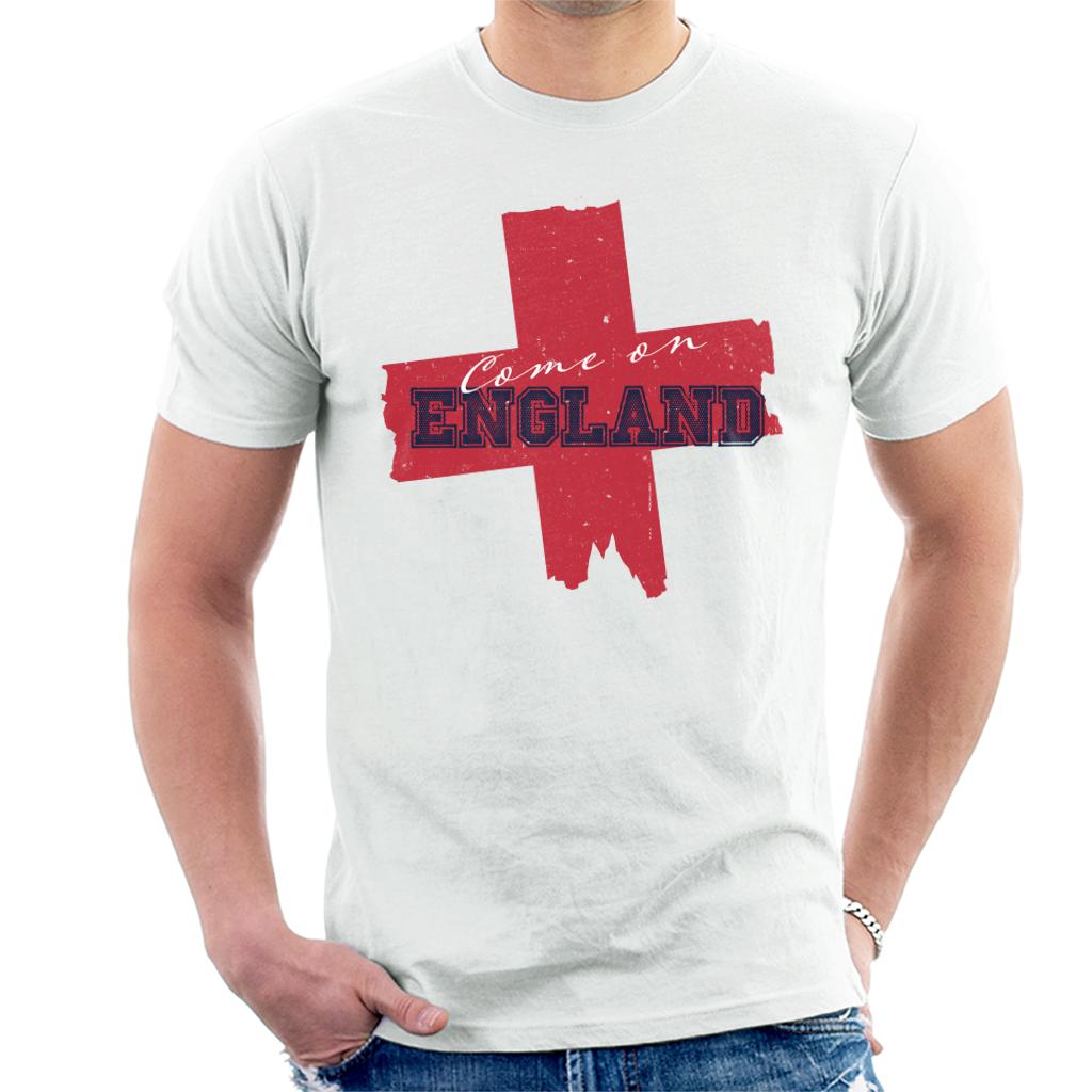 Come On England Red Cross Distress Euro Football Men's T-Shirt-ALL + EVERY