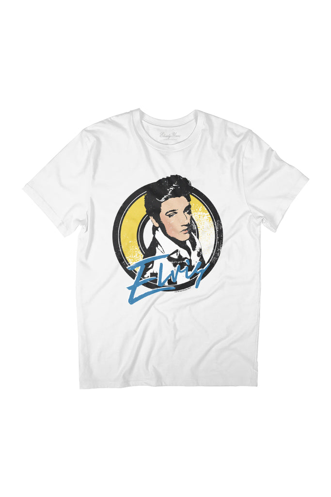 Elvisly Yours Elvis Presley Retro Yellow Circle Logo Women's Relaxed Fit T-Shirt-ALL + EVERY