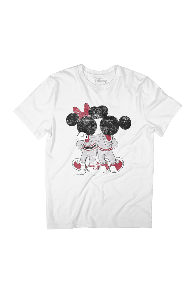 Disney Mickey And Minnie Mouse Together Distressed Back Women's Relaxed Fit T-Shirt-ALL + EVERY