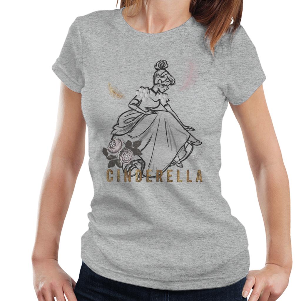 Disney Cinderella Roses And Feathers Sketch Women's T-Shirt-ALL + EVERY