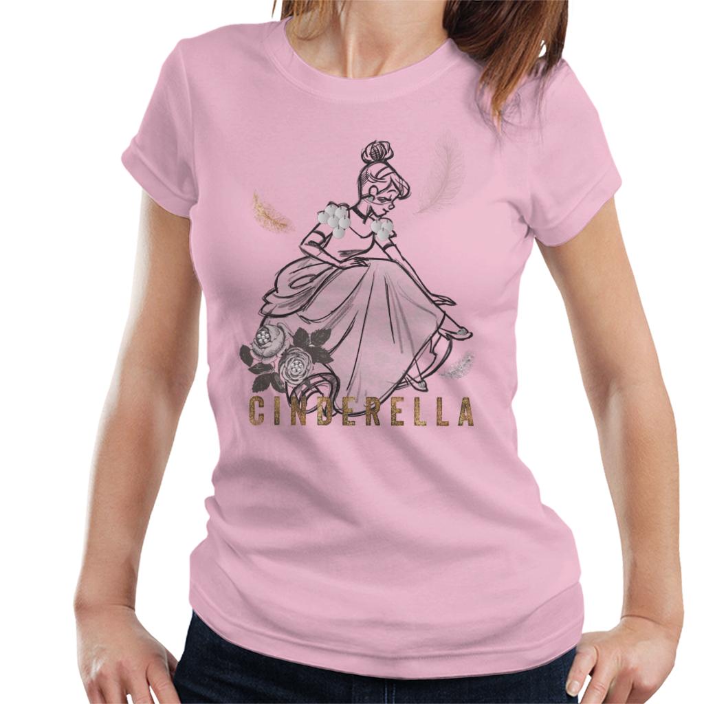 Disney Cinderella Roses And Feathers Sketch Women's T-Shirt-ALL + EVERY