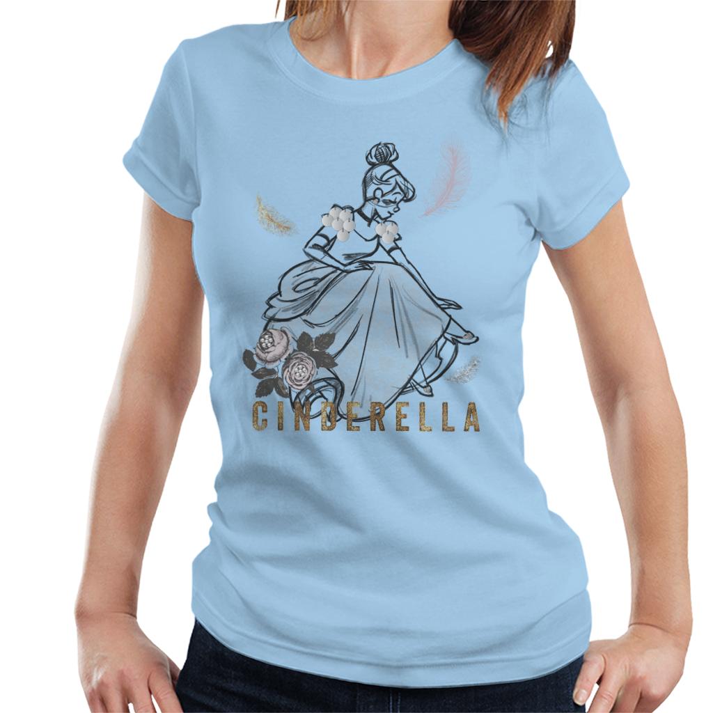 Disney Cinderella Roses And Feathers Sketch Women's T-Shirt-ALL + EVERY