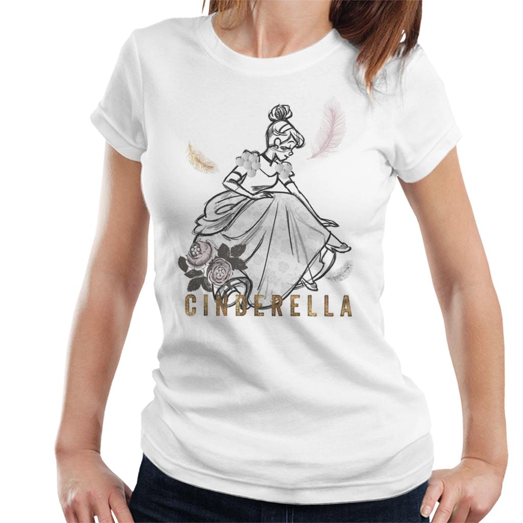 Disney Cinderella Roses And Feathers Sketch Women's T-Shirt-ALL + EVERY