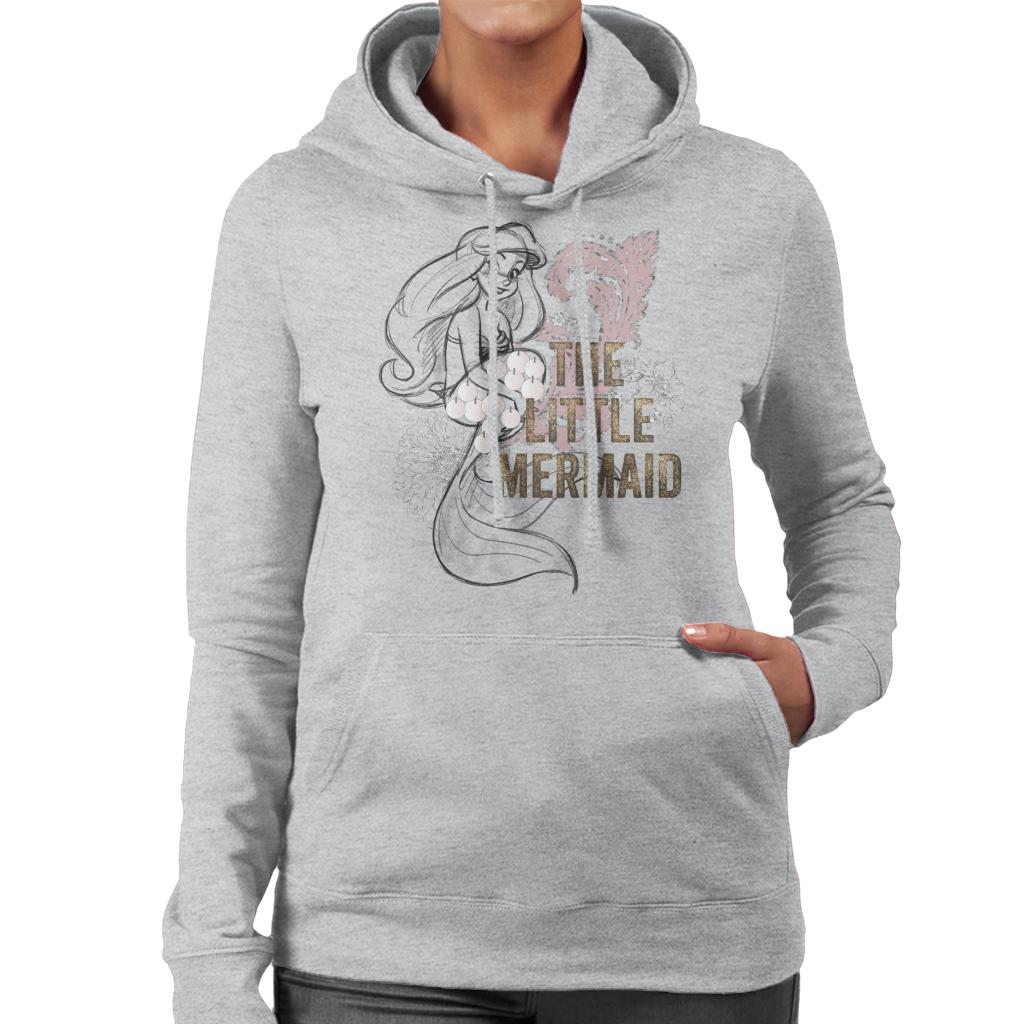 Disney The Little Mermaid Floral Sketch Women's Hooded Sweatshirt-ALL + EVERY