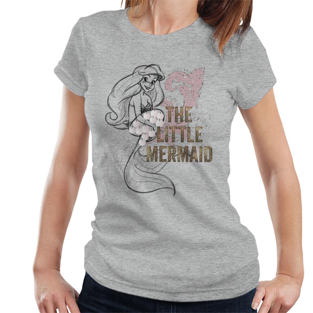 Disney The Little Mermaid Floral Sketch Women's T-Shirt-ALL + EVERY
